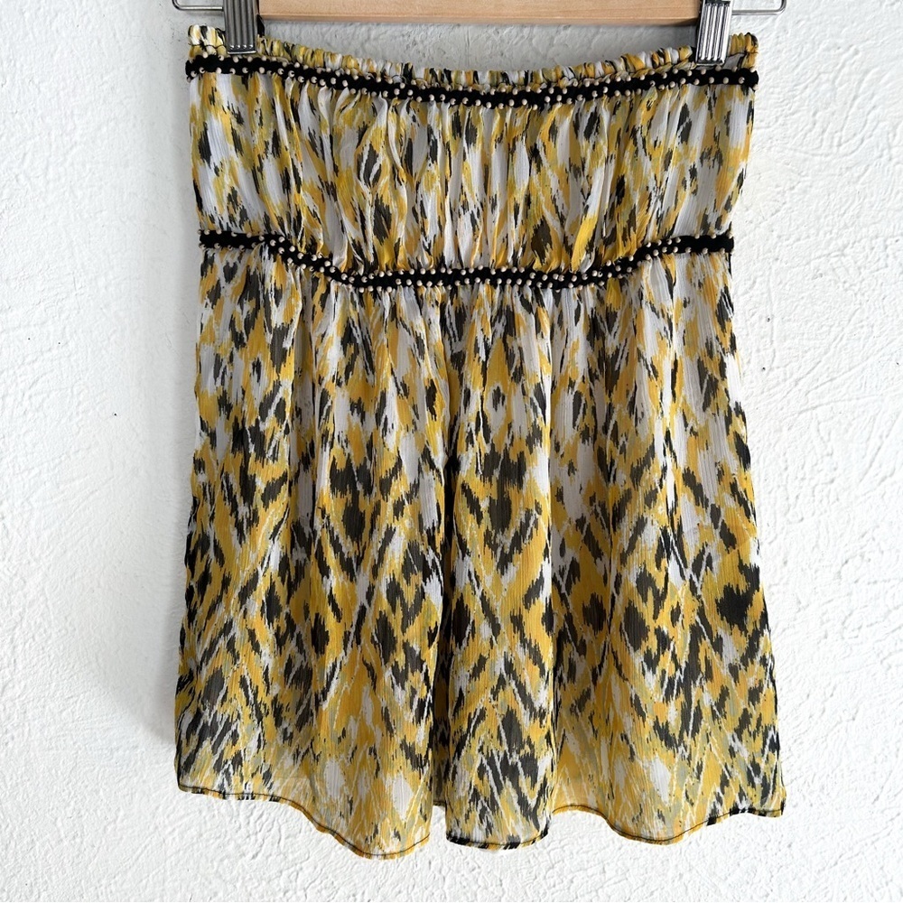 Rampage Y2K Strapless Ikat Print Babydoll Top Yellow Small